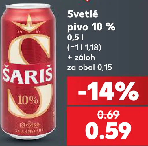 Šariš svetlé pivo 10 % plechovka