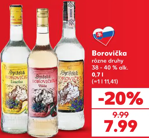 Spišská borovička rôzne druhy: limetka, višňa a originál