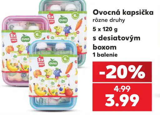 Ovko ovocná kapsička s desiatovým boxom, rôzne druhy