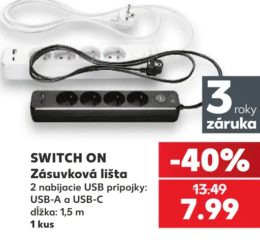 SWITCH ON zásuvková lišta s USB-A a USB-C