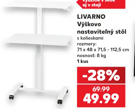 LIVARNO výškovo nastaviteľný stôl s kolieskami
