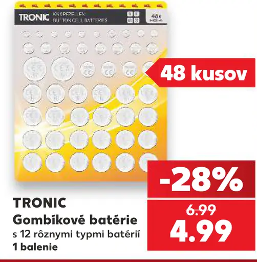 TRONIC gombíkové batérie, 12 rôznych typov batérií