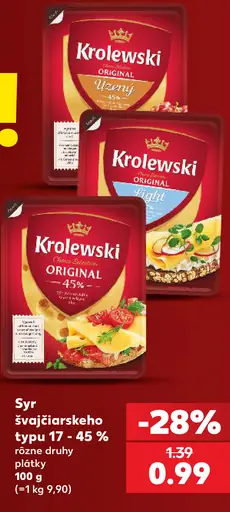 Krolewski syr švajčiarskeho typu 45% plátky