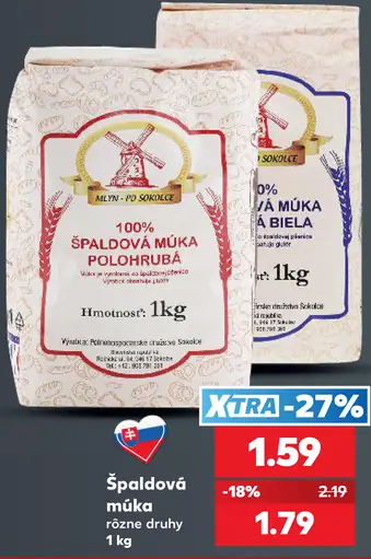 Mlyn Poškolice Špaldová múka polohrubá, rôzne druhy