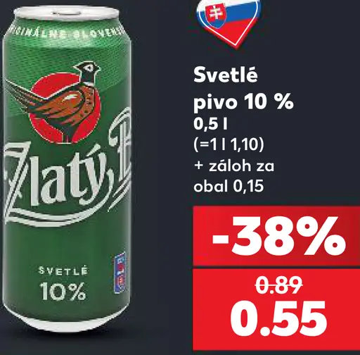 Zlatý Bažant 10% svetlé výčapné pivo plechovka