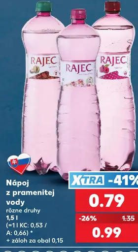 Rajec nápoj z pramenitej vody, rôzne druhy – XTRA cena