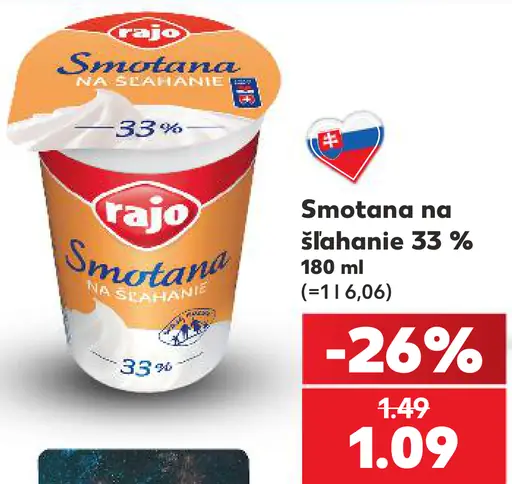 Rajo Smotana na šľahanie 33%