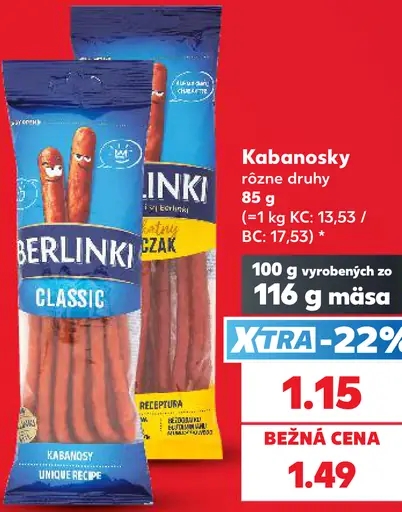 Berlinki kabanosky – Classic, Unique Recipe, rôzne druhy