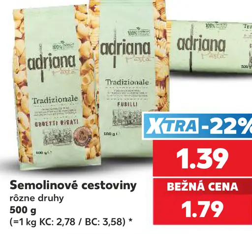 Adriana semolinové cestoviny rôzne druhy