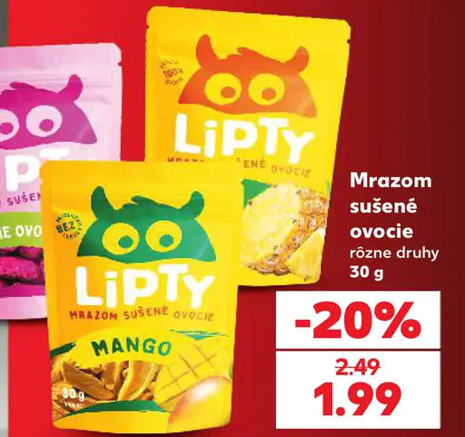 Lipty mrazom sušené ovocie, rôzne druhy