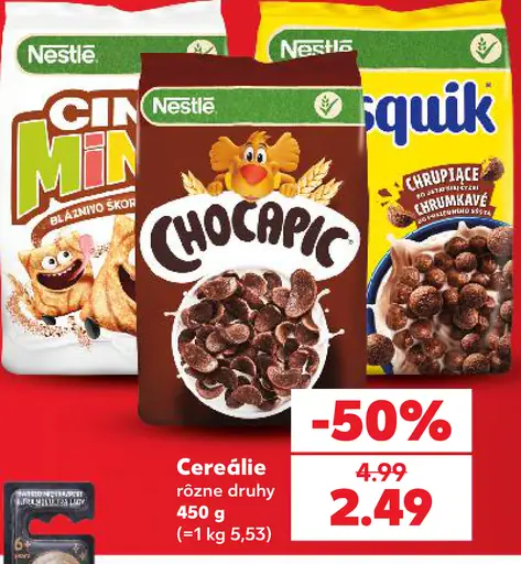 Nestlé cereálie – Cinnamon Minis, Chocapic, Nesquik