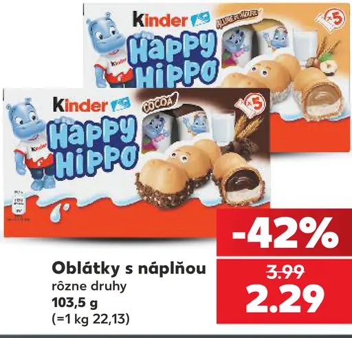 Kinder Happy Hippo oblátky s náplňou rôzne druhy