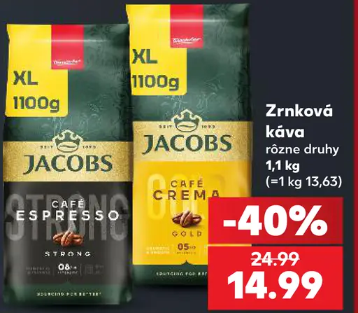 Jacobs zrnková káva, rôzne druhy