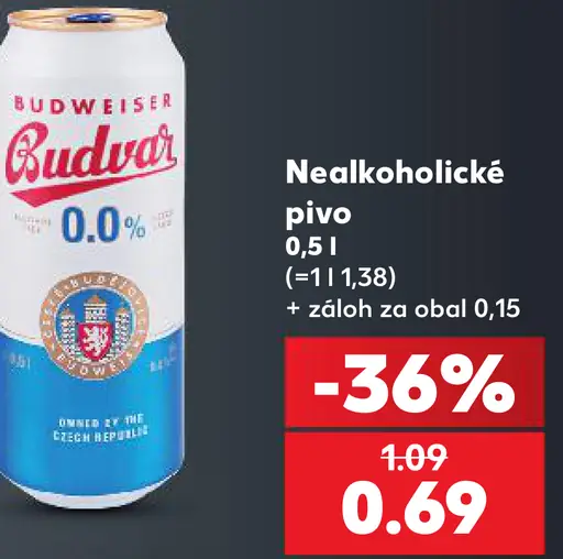 Budvar nealkoholické pivo plechovka