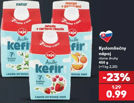 Rajo kyslomliečny nápoj – natur, mango + pomaranč, jahoda + červená ríbezľa