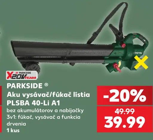 Parkside Aku vysávač/fúkač lístia PLSBA 40-Li A1