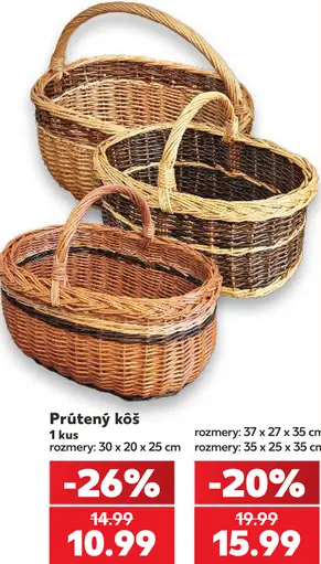 Prútený kôš, rozmery 30 × 20 × 25 cm