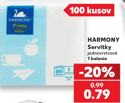 Harmony Prima White jednovrstvové servítky