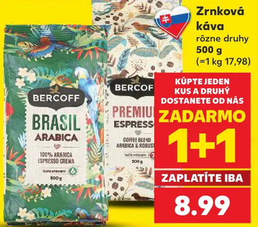 Zrnková káva rôzne druhy