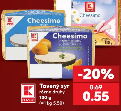 K-Classic tavený syr, rôzne druhy