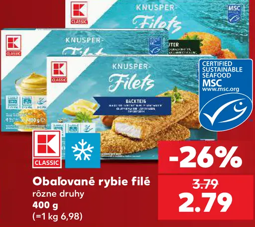 K-Classic Knusper rybie filé obaľované rôzne druhy