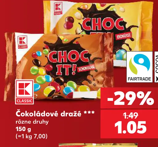 K Classic čokoládové dražé – rôzne druhy
