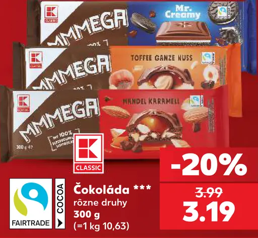 K-Classic čokoláda rôzne druhy