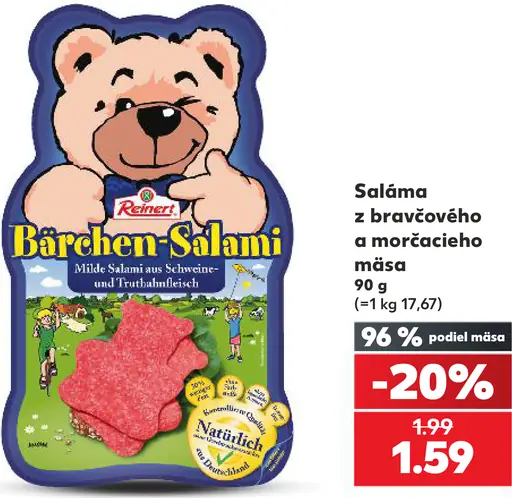Reinert Bärchen-Salami saláma z bravčového a morčacieho mäsa