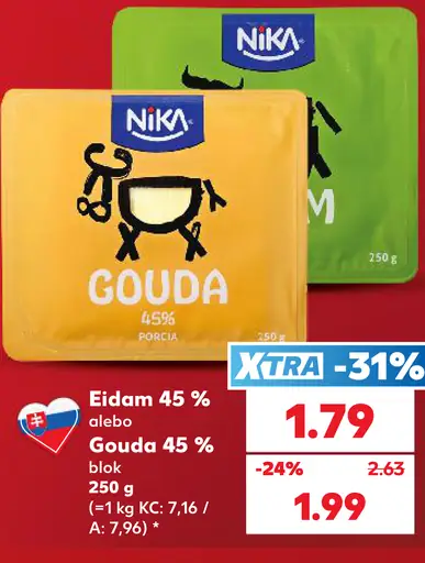 Eidam 45% alebo Gouda 45% blok
