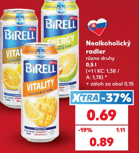Birell nealkoholický radler, rôzne druhy