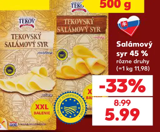Tekovský Salámový syr 45% rôzne druhy