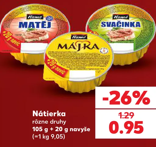 Hamé nátierka, varianty Matěj, Svačinka a Májka
