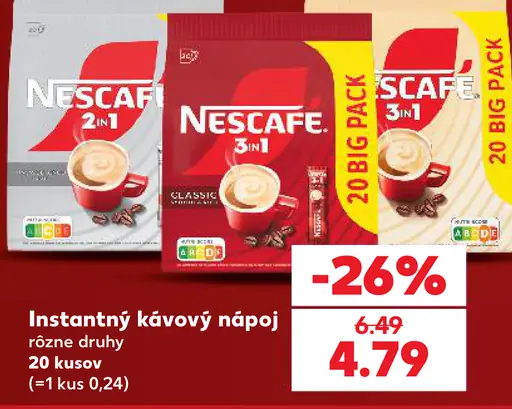 Nescafé instantný kávový nápoj, varianty 2 v 1 a 3 v 1