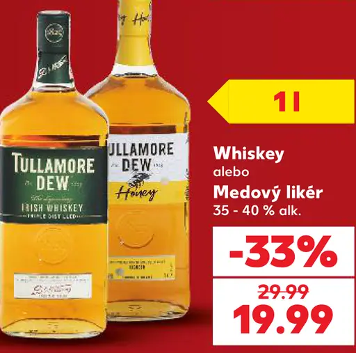Tullamore D.E.W. whiskey a medový likér, varianty Original a Honey