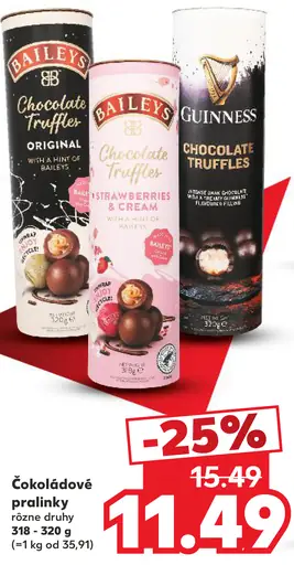 Baileys Original, Baileys Strawberries & Cream a Guinness Chocolate Truffles čokoládové pralinky