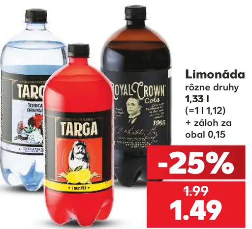 Targa a Royal Crown limonáda, rôzne druhy