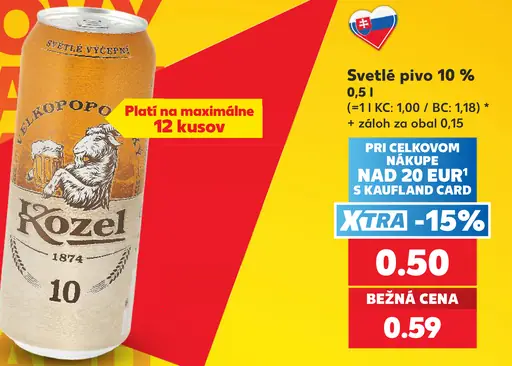 Kozel Světlé pivo plechovka 10%