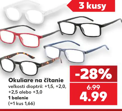 Okuliare na čítanie, rôzne dioptrie +1,5, +2,0, +2,5 alebo +3,0