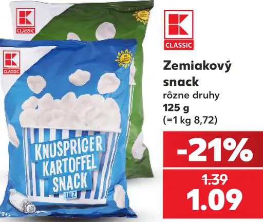 K-Classic zemiakový snack rôzne druhy