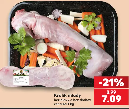 Králik mladý bez hlavy a bez drobov