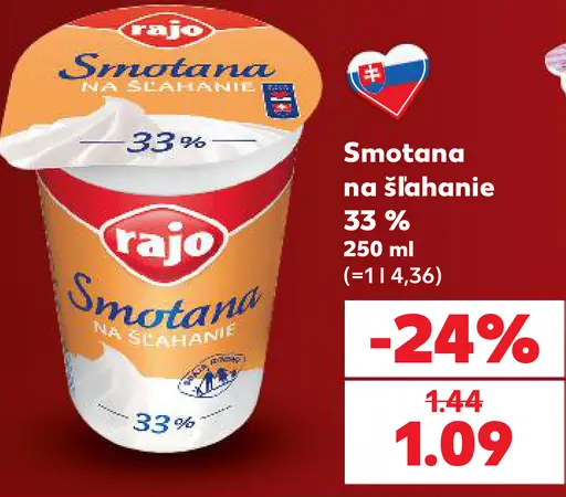 Rajo Smotana na šľahanie 33%