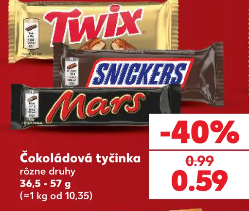Čokoládové tyčinky Twix, Snickers, Mars