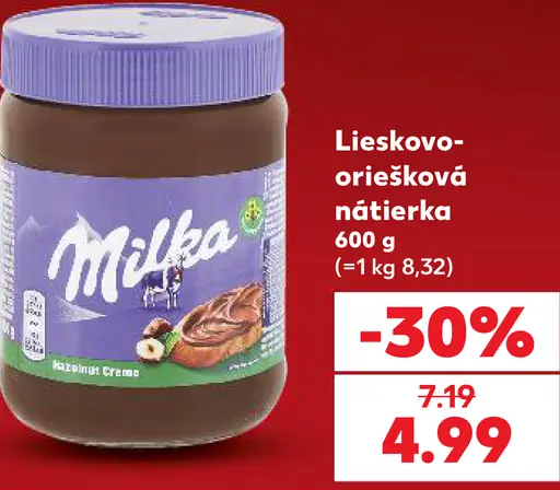 Milka Lieskovooriešková nátierka