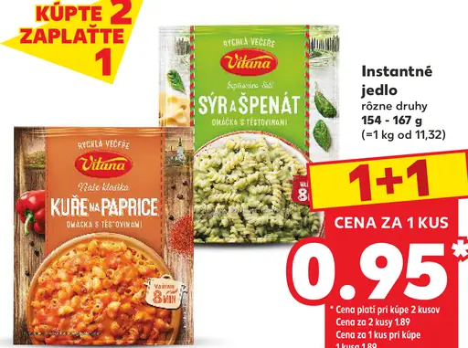 Vitana instantné jedlo – syrové špagety a kura na paprike, rôzne druhy