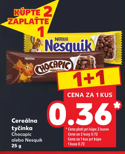 Nestlé cereálne tyčinky Chocapic alebo Nesquik