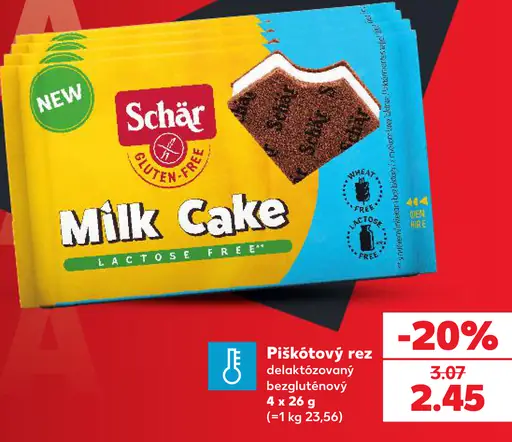 Schär Milk Cake bezlepkový a bezlaktózový piškótový rez
