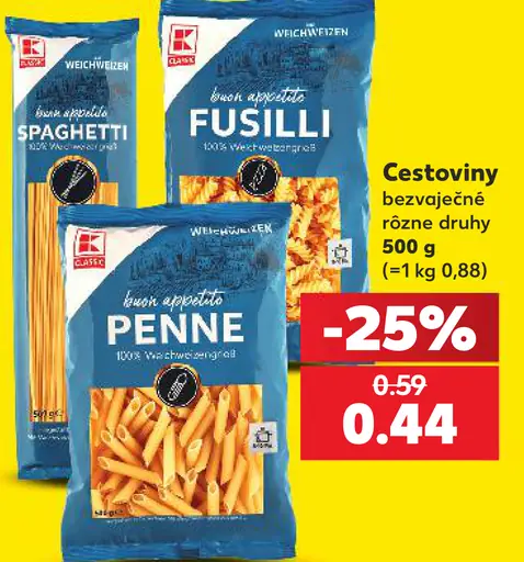K-Classic cestoviny špagety, fusilli a penne