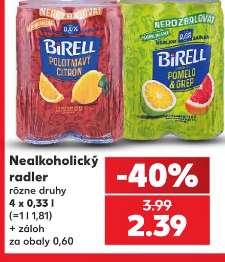 Birell nealkoholický radler, rôzne druhy