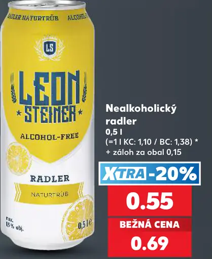 Leon Steiner Nealkoholický radler Naturtrüb plechovka