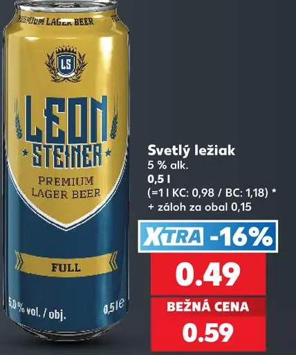 Leon Steiner svetlé ležiak Premium Lager Beer plechovka
